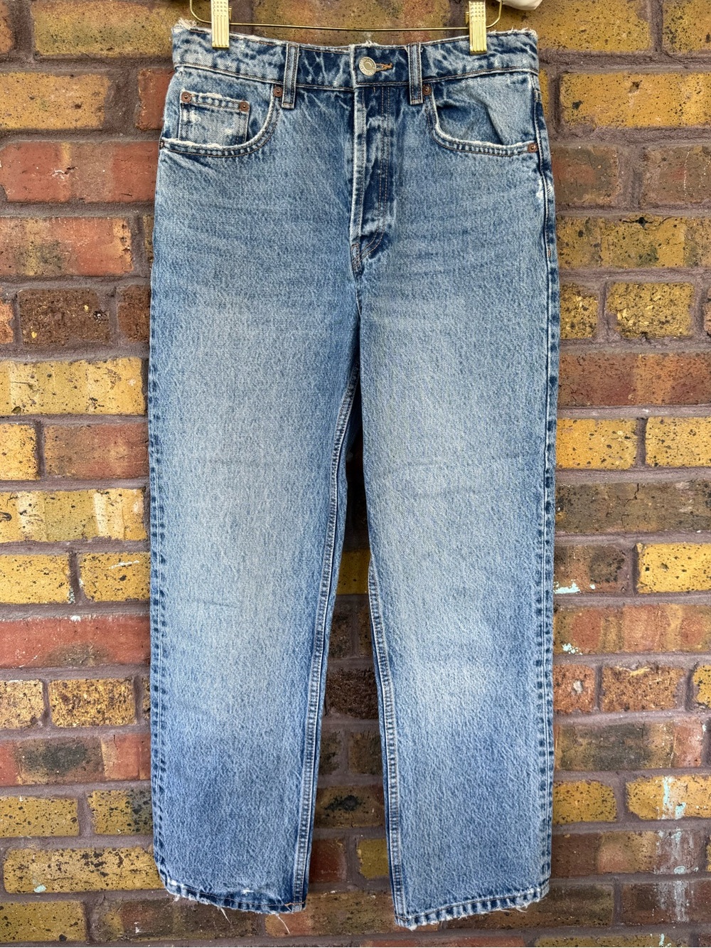 ZARA Light Wash High Rise Straight Leg Jeans Button Fly - Size US 4